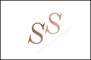 Two stylized, brown-colored letter S’s are placed diagonally on a white background, with a thin grey line slanting upward between and below them.
